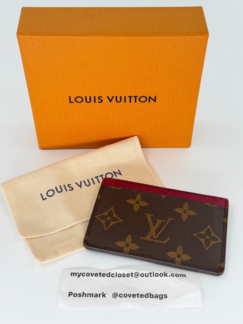 LV Monogram Card Holder with Fuchsia Excellent Condition w/Box and Dust Bag
